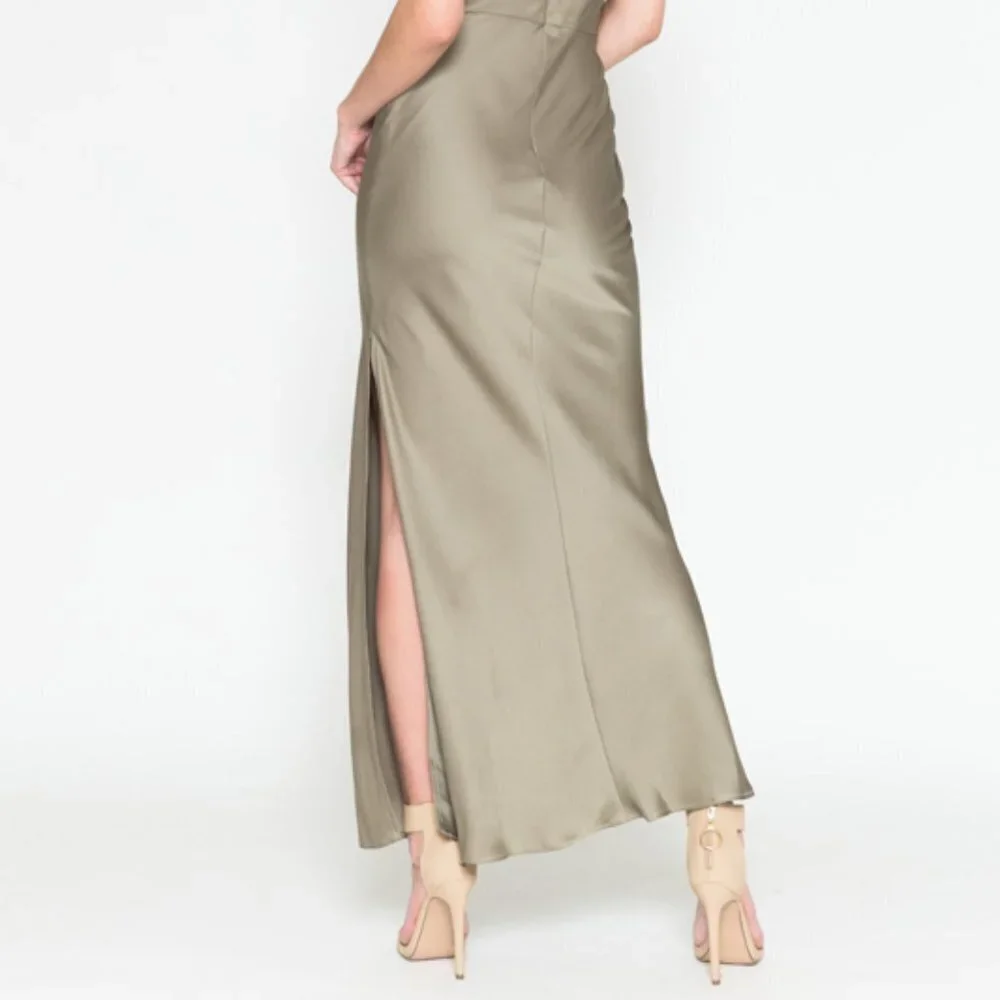 WINE COLOR SIMPLE SATIN PARTY BRIDSMAIDS EVENING MIDI SHEATH GOWN DRESS AC6115 - Picture 5 of 7